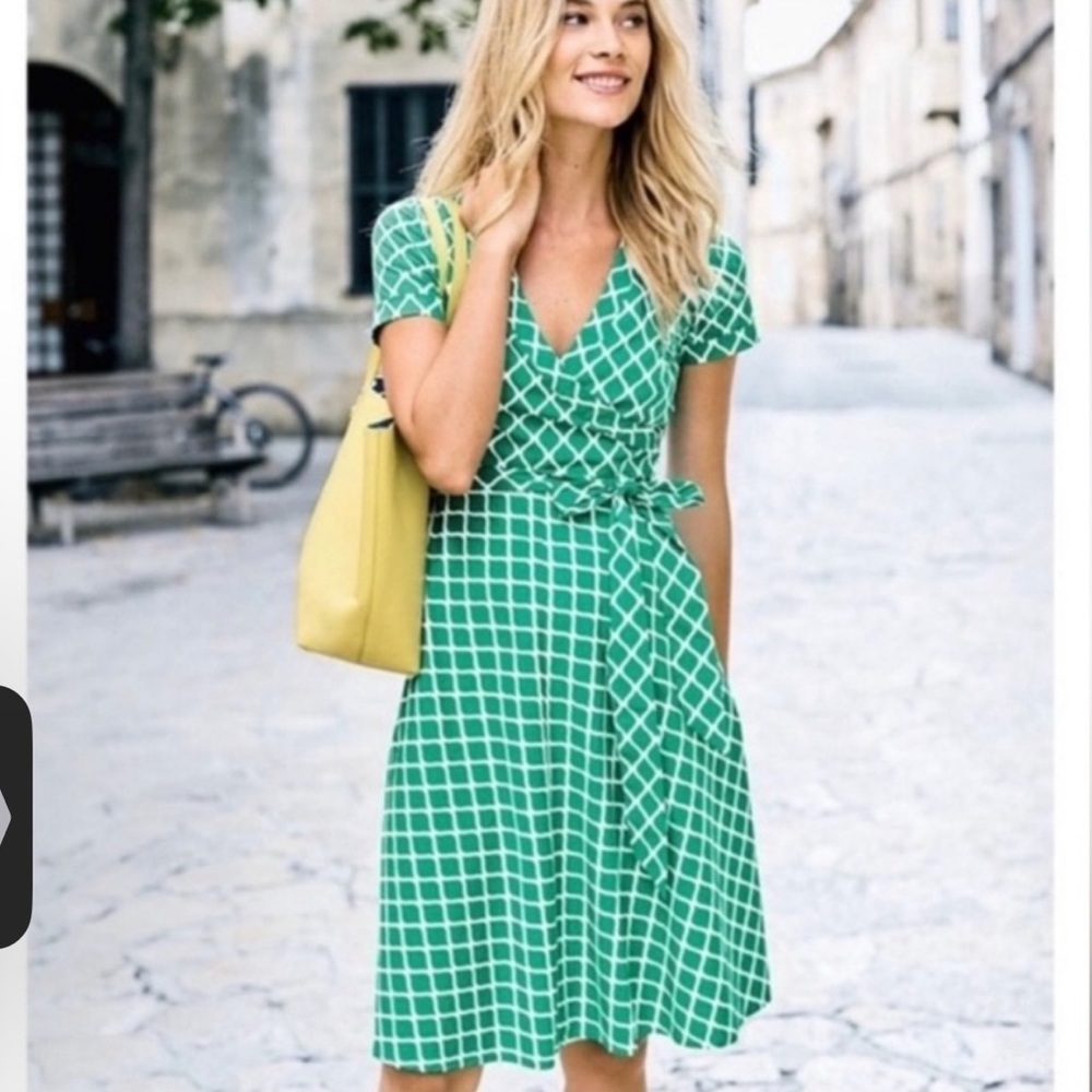 Boden "Lara" Wrap Dress Pockets Green Print Retro Size 2